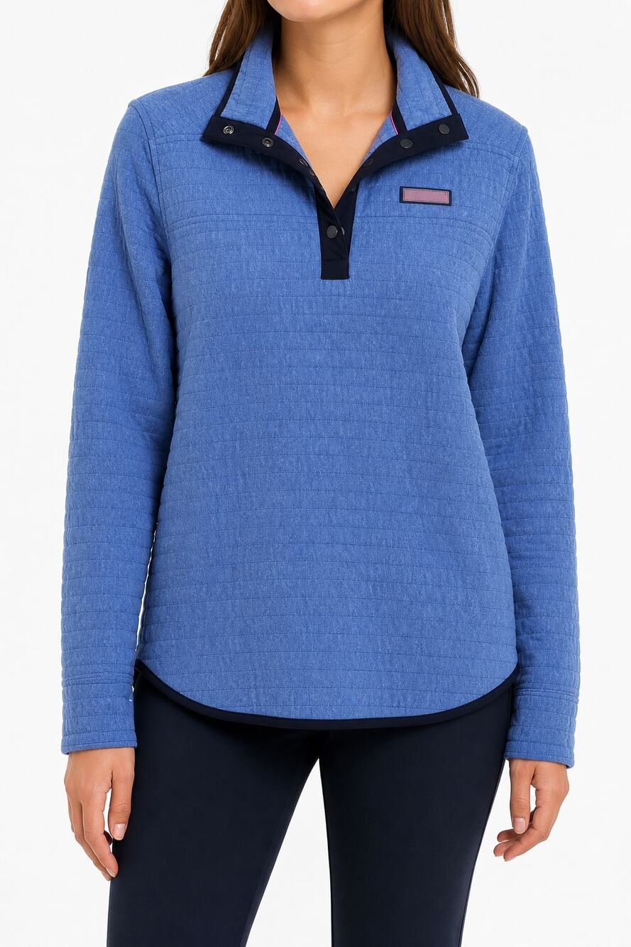 Vineyard Vines Women's Shep Shirt Blue Quarter-Snap Pullover Sml Preppy Classic